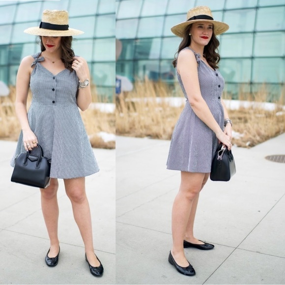 Topshop Black White Gingham Checked Skater Micro Mini Party Summer Dress Size 10 - Picture 7 of 15